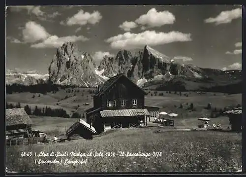 AK Seis am Schlern, Seiseralm, Gasthaus gegen Langkofel