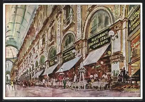 Künstler-AK Milano, Ristorante Grande Italia Gersi, Galleria Vittorio Emanuele