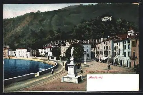 AK Maderno, Piazzo Vittorio Emmanuele col Tram