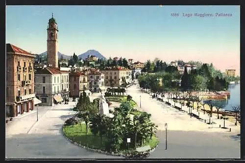 AK Pallanza, Lago Maggiore, Strassenpartie miit Denkmal