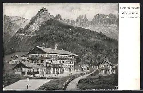 AK Tiers, Dolomiten-Hotel Weisslahnbad von Th. Kommenda