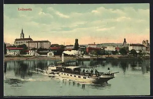 AK Leitmeritz, Ortsansicht von der Elbe mit Dampfer Hohenzollern
