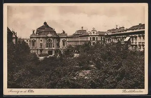AK Aussig a. d. Elbe, Am Stadttheater