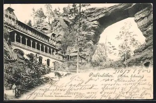 AK Prebischthor /Böhm. Schweiz, Blick auf Tor und Hotel
