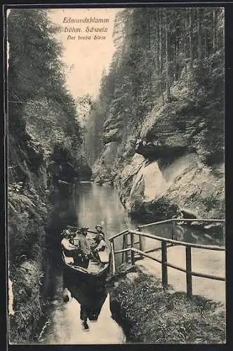 AK Edmundsklamm /Böhm. Schweiz, Ruderboot am breiten Stein