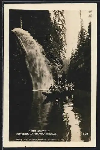 AK Wasserfall am Edmundsklamm, Besucher bei einer Kanufahrt