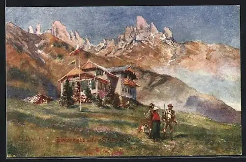 Künstler-AK Dialerhaus, Berghütte auf der Seiseralpe