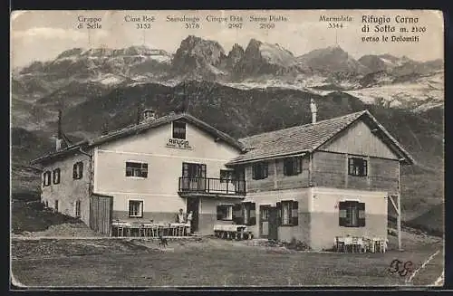 AK Rifugio Corno di Sotto verso le Dolomiti, Gruppo di Sella, Cima Boe & Sassolungo