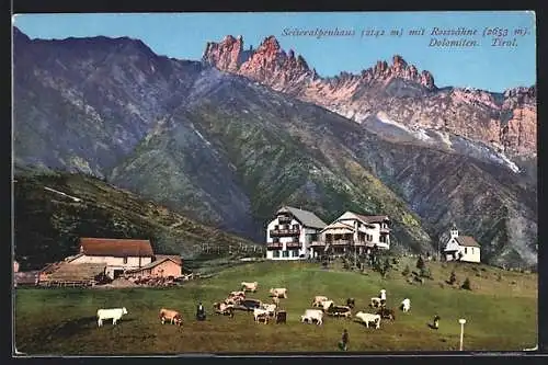 AK Seiseralpenhaus, Berghütte mit Umgebung und Rosszähnen