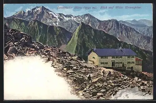AK Landshuter Hütte, Blick auf Wilde Kreuzspitze