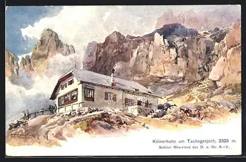 Künstler-AK Edward Theodore Compton: Kölnerhütte, Tschagerjoch