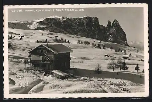 AK Rifugio Dellai, Berghütte mit Umgebung im Winter
