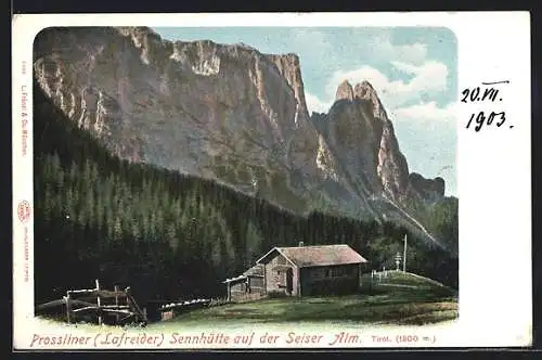 AK Seis am Schlern, Prossliner Sennhütte auf der Seiser Alm, Lafreider Hütte