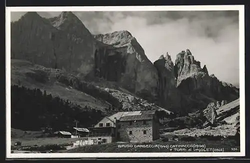 AK Rifugio Gardeccia, Catinaccio e Torri di Vajolet mit Berghütte