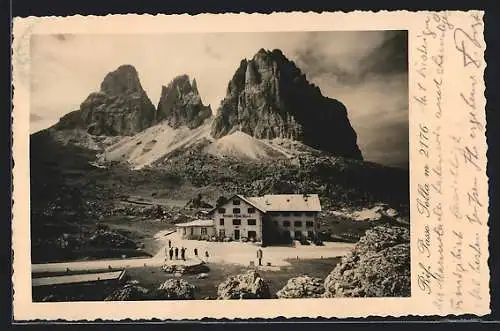 AK Rif. Albergo Passo Sella, Ansicht mit Gipfeln aus der Vogelschau