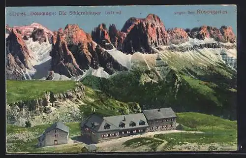 AK Schlernhäuser, Ansicht gegen den Rosengarten