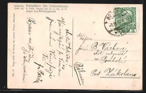 AK Schlernhäuser, Ansicht gegen den Rosengarten