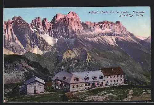 AK Rifugio Monte Pez, Ansicht mit Gipfelkette aus der Vogelschau
