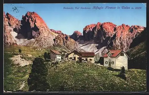 AK Rifugio Firenze, Cisles, Ansicht mit Bergglühen