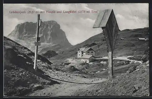 AK Grödnerjoch, Hospiz und Langkofel, Flurkreuz