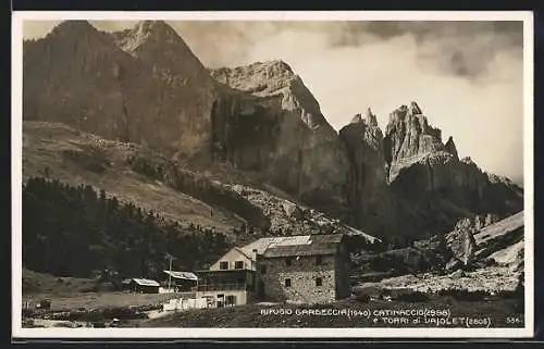 AK Rifugio Gardeccia, Catinaccio e Torri di Vajolet mit Berghütte