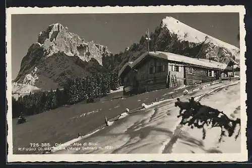 AK Rifugio di Saltaria, Partie an der Berghütte im Winter