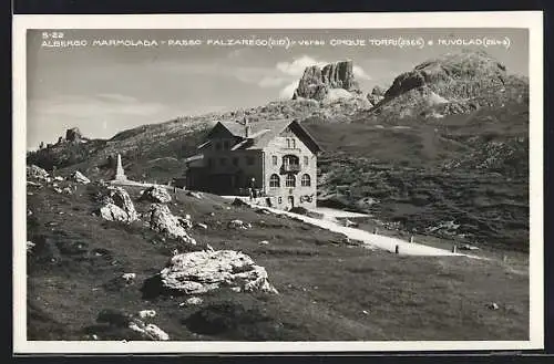 AK Albergo Marmolada, Passo Falzarego verso Cinque Torri e Nuvolao