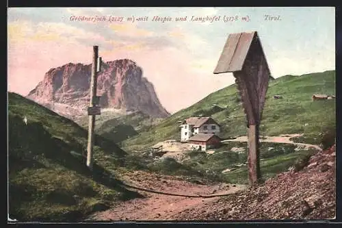 AK Grödnerjoch-Hospiz mit Blick zum Langkofel