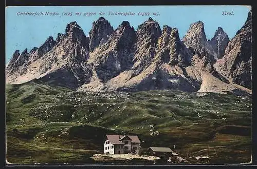 AK Grödnerjoch-Hospiz, Berghütte gegen die Tschierspitze