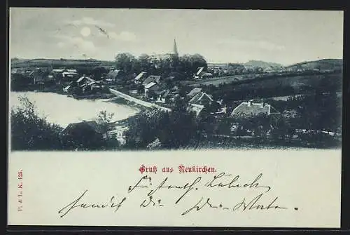 Mondschein-AK Neukirchen / Malente, Ortspartie mit Kirche