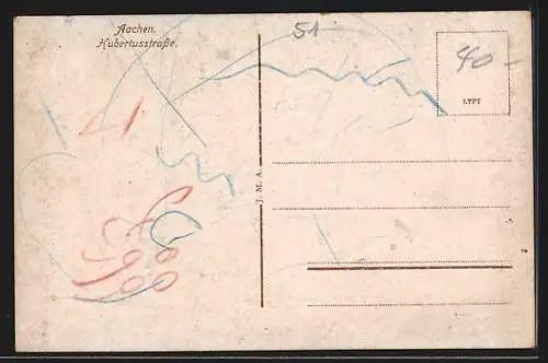 AK Aachen, Hubertusstrasse mit Geschäft