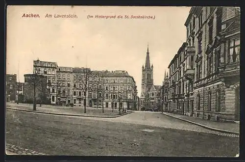 AK Aachen, Strasse am Lavenstein, Im Hintergrund die St. Jacobskirche