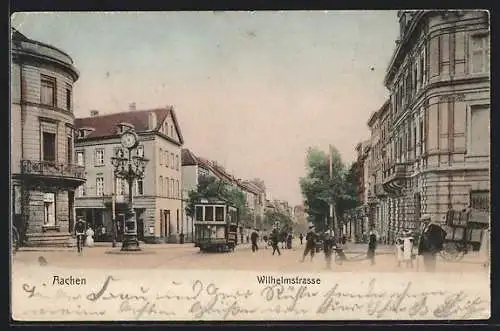 AK Aachen, Wilhelmstrasse mit Strassenbahn