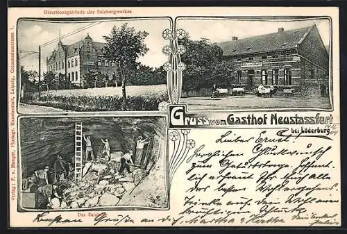 AK Neustassfurt bei Löderburg, Gasthof, Der Salzberg, Direktionsgebäude des Salzbergwerkes