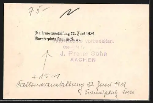 AK Aachen-Soers, Ballonveranstaltung 1929, Turnierplatz Soers