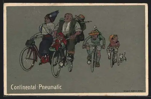 AK Reklame für Continental-Pneumatic, Familie auf ihren Fahrrädern