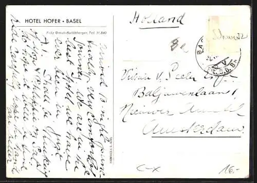 Künstler-AK Basel, Hotel Hofer