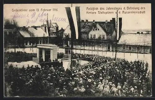 AK Stallupönen, Gedenkfeier 1916, Jahrestag d. Befreiung v. d. Russenherrschaft