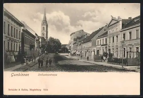 AK Gumbinnen, Stallupönerstrasse mit Blick zur Kirche