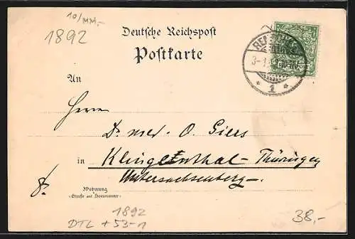Vorläufer-Lithographie Remscheid, 1892, Wasserthurm, Stadt-Panorama, Thalsperre