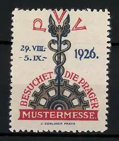 Reklamemarke Prag, Prager Mustermesse 1926, Messelogo PVV & Hermesstab