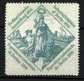 Reklamemarke Berlin, Gewerbe-Ausstellung 1896, Germania & Hermes, Eisenbahn