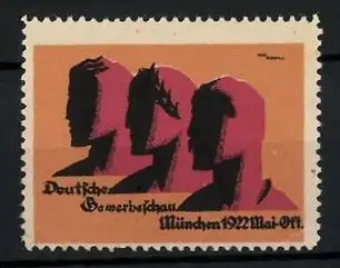 Reklamemarke München, Deutsche Gewerbeschau 1922, Messelogo Männer-Portraits