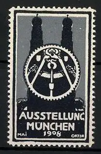 Reklamemarke München, Ausstellung 1908, Frauenkirche & Messelogo