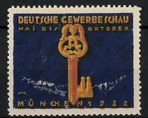 Reklamemarke München, Deutsche Gewerbeschau 1922, goldener Schlüssel