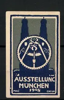 Reklamemarke München, Ausstellung 1908, Frauenkirche & Messelogo