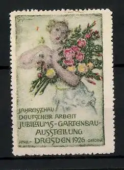 Reklamemarke Dresden, Jahresschau Deutscher Arbeit & Jubiläums-Gartenbau-Ausstellung 1926, Blumenmädchen