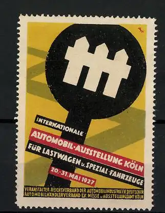 Reklamemarke Köln, Intern. Automobil-Ausstellung f. Lastwagen u. Spezialfahrzeuge 1927, Messelogo