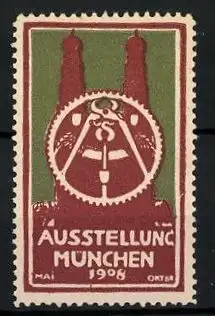 Reklamemarke München, Ausstellung 1908, Frauenkirche & Messelogo