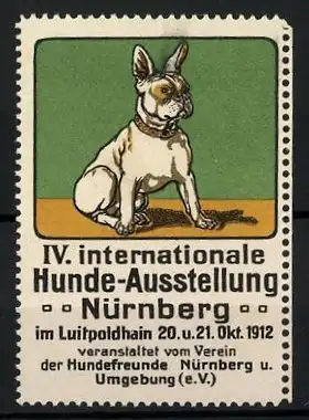 Reklamemarke Nürnberg, IV. Internat. Hunde-Ausstellung 1912, sitzender Hund